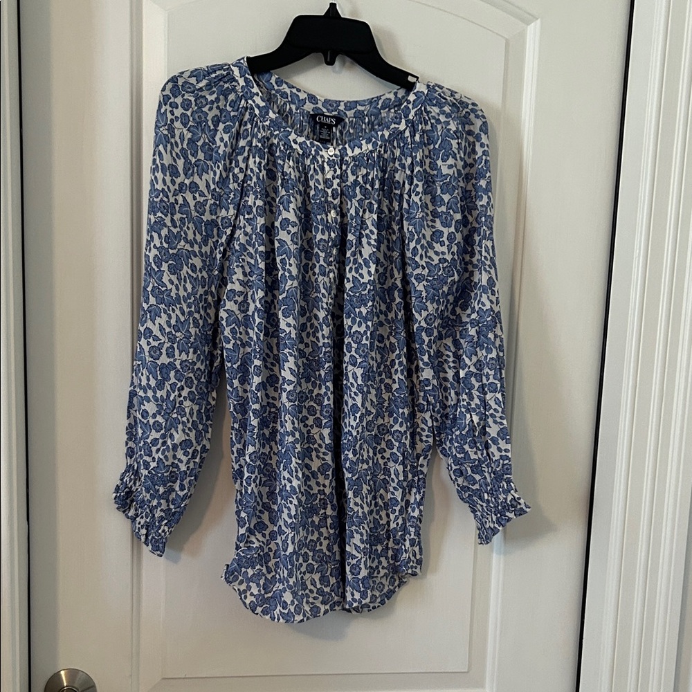 Chaps Blue and White Floral Blouse